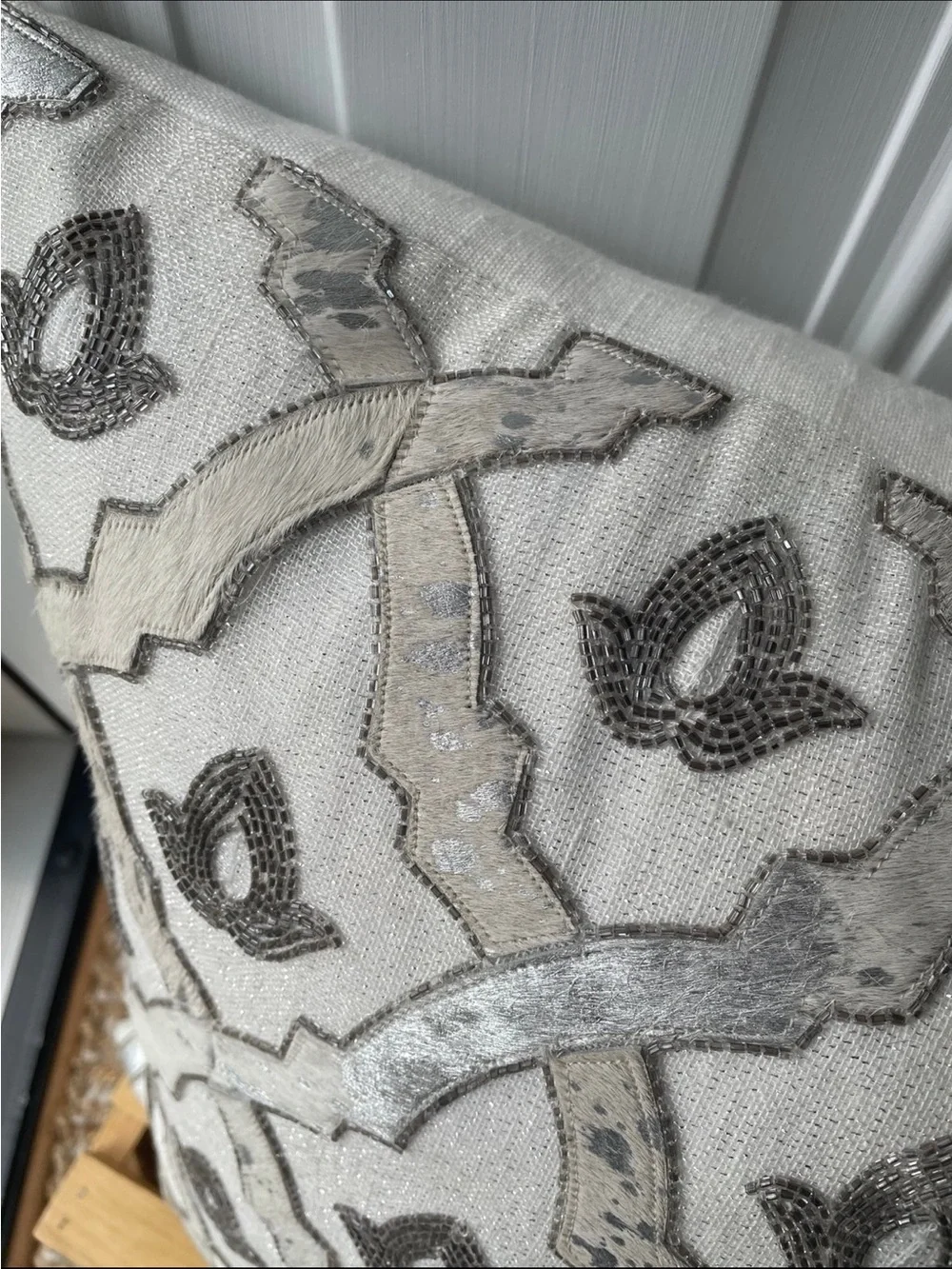 Callisto Cream and Gray Embroidered Accent Pillow